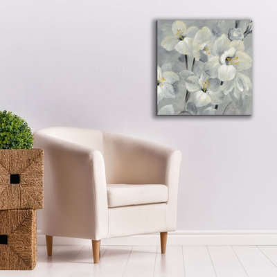  «Fleurs sur fond gris 2» par Silvia Vassileva, art mural sur toile, 26 po x 26 po