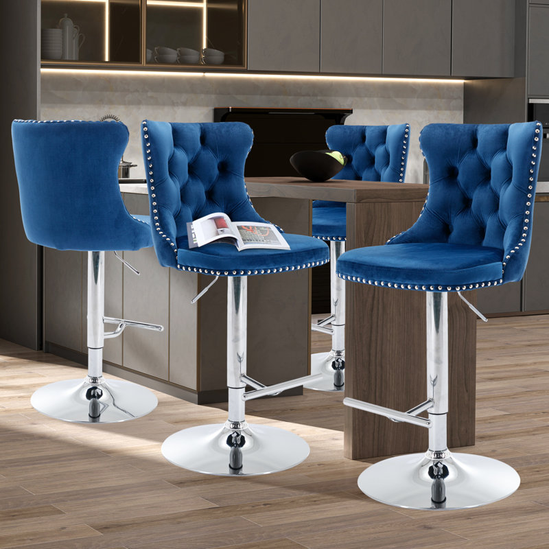Tabourets de bar Kalinka, Argent, Bleu, 4