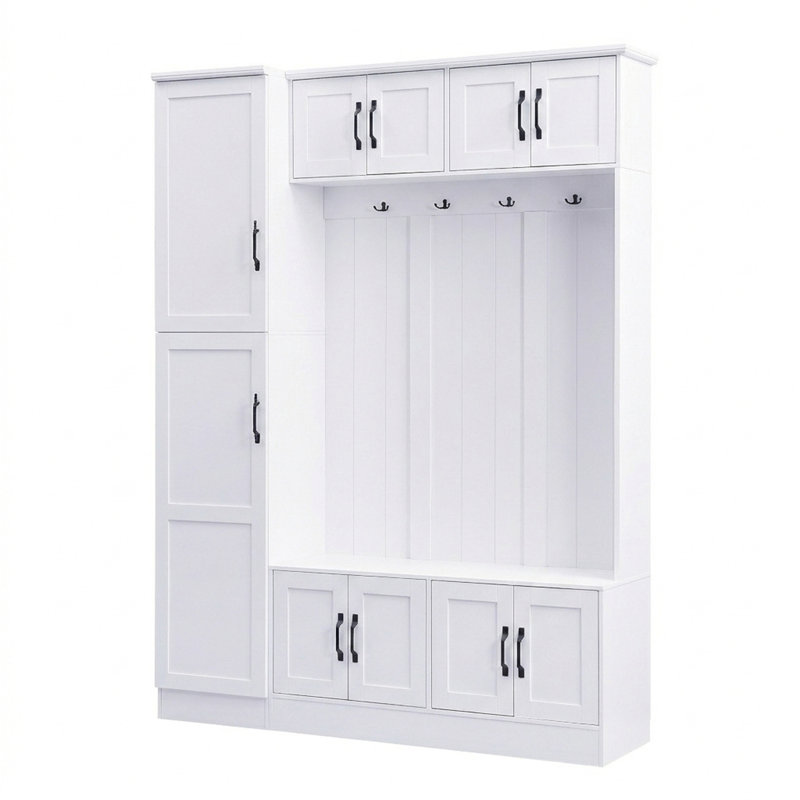 79'' Tall Modern Hall Tree With Shoe Storage, 4-In-1 Entryway Bench With 6 Cabinets, 4 Coat Hooks & Adjustable Shelf For Hallway, Living Room