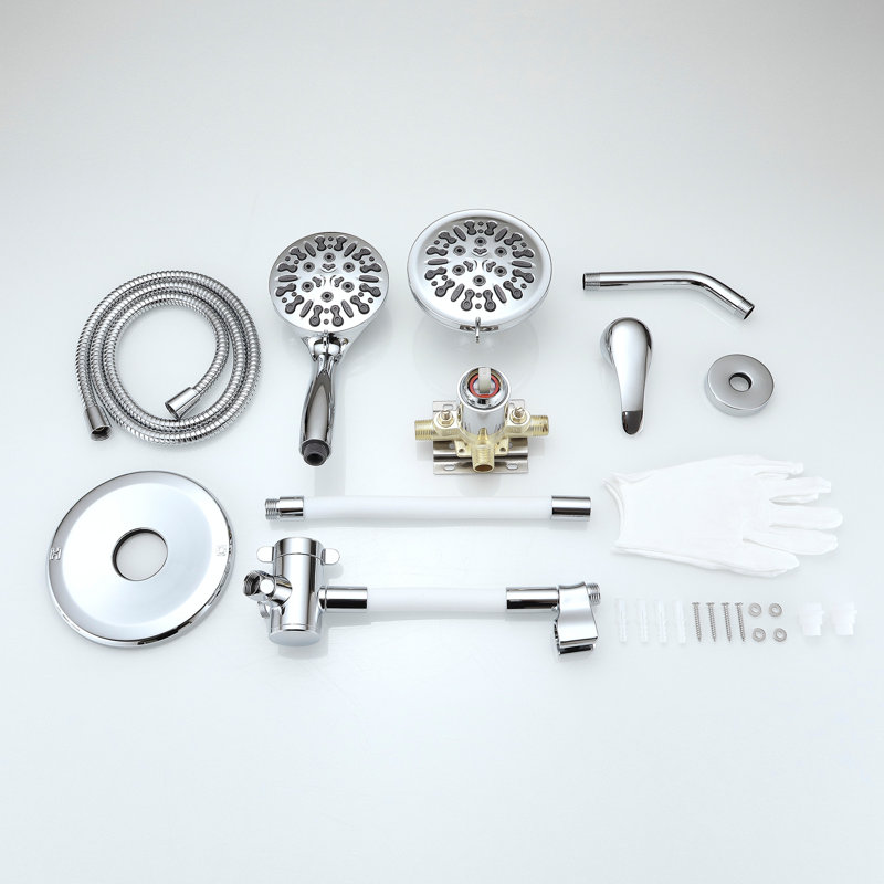 Robinet de douche à main à 8 jets avec pomme de douche à main à double jet 2 en 1, Chrome poli