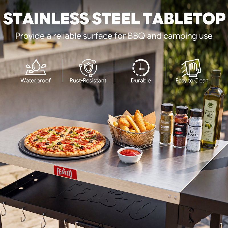 Chariot de table d'extérieur en acier inoxydable avec couvercle l 50 po x P 21,7 po Feasto