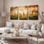 Ensemble de 3 tableaux sur toile représentant des chevaux galopant au coucher du soleil-55015131
