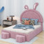 Lit double rembourré en forme de lapin avec 2 tabourets de rangement-947025857-940395712