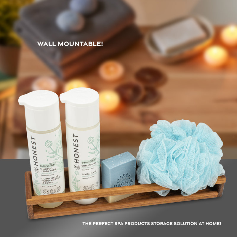 Teak Wall Mount Shower Caddy with Natural Finish