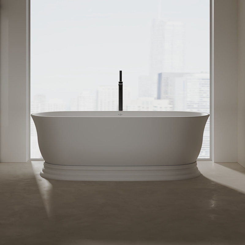 Baignoire autoportante blanche MonBlari 71 po x 31,5 po en surface solide avec trop-plein et bonde rétractable pour salle de bain