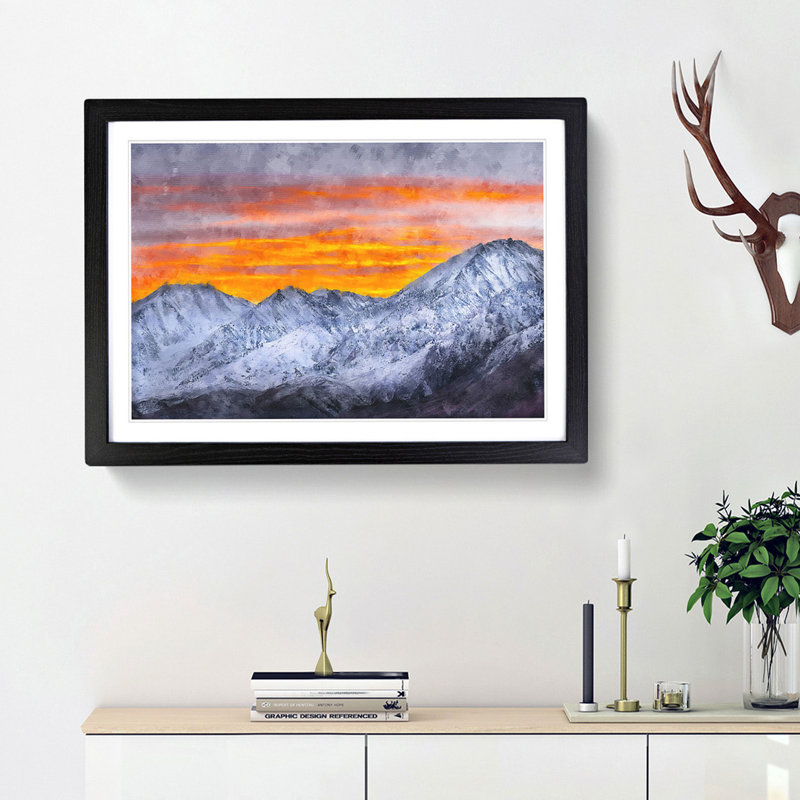 Snowy Mountain Under the Sun - Picture Frame Painting Print, 62cm H x 87cm W x 2cm D, Black Framed