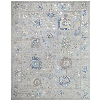 Hand Knotted Wool Area Rug in Silver