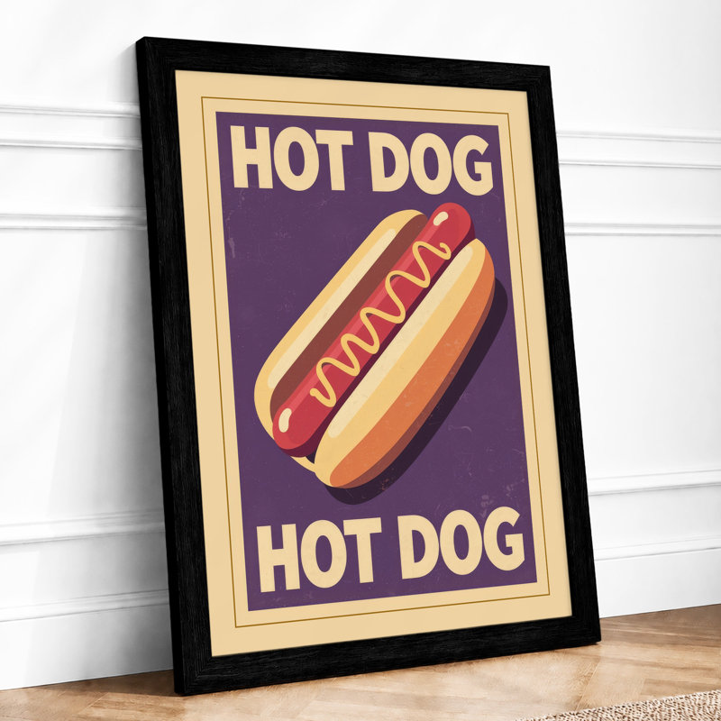 Hot Dog Poster Retro - Framed Print, Black, A3 - 42.0 x 29.7 cm