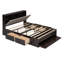 Grand lit plateforme en bois avec tête de lit, 4 tiroirs et range-chaussures, construction en pin massif, assemblage facile, espresso-1929605944
