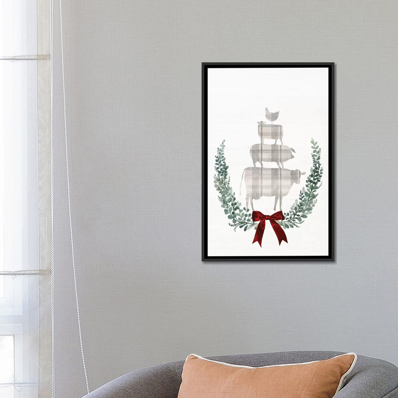 « yuletide animaux i », impression sur toile, H 26 po x l 18 po x P 1,5 po, Toile avec cadre noir, Pas de tapis