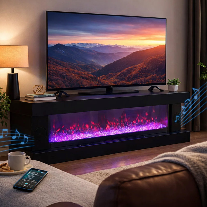 Meuble télé avec foyer et haut-parleur Bluetooth 71 pouces Vista