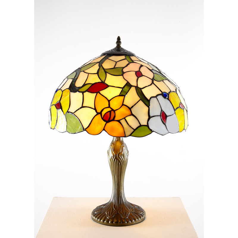 Mintz Spring Flower Stained Glass Tiffany Table Lamp -, Blue/Pink/Beige/Green, 35cm H x 30.48cm W x 30.48cm D