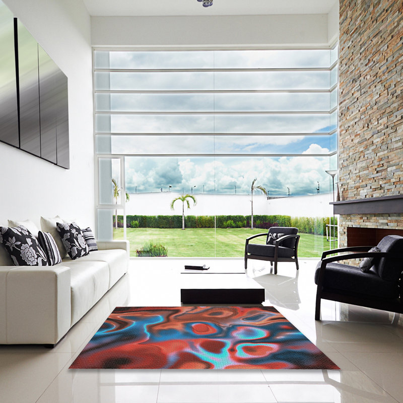 Tapis décoratif orange abstraite, Carré 6 pi