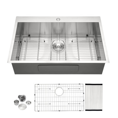 33X22 Inch Kitchen Sink Drop In 18 Gauge Stainless Steel 33" Single Bowl Topmount Kitchen Sink Basin