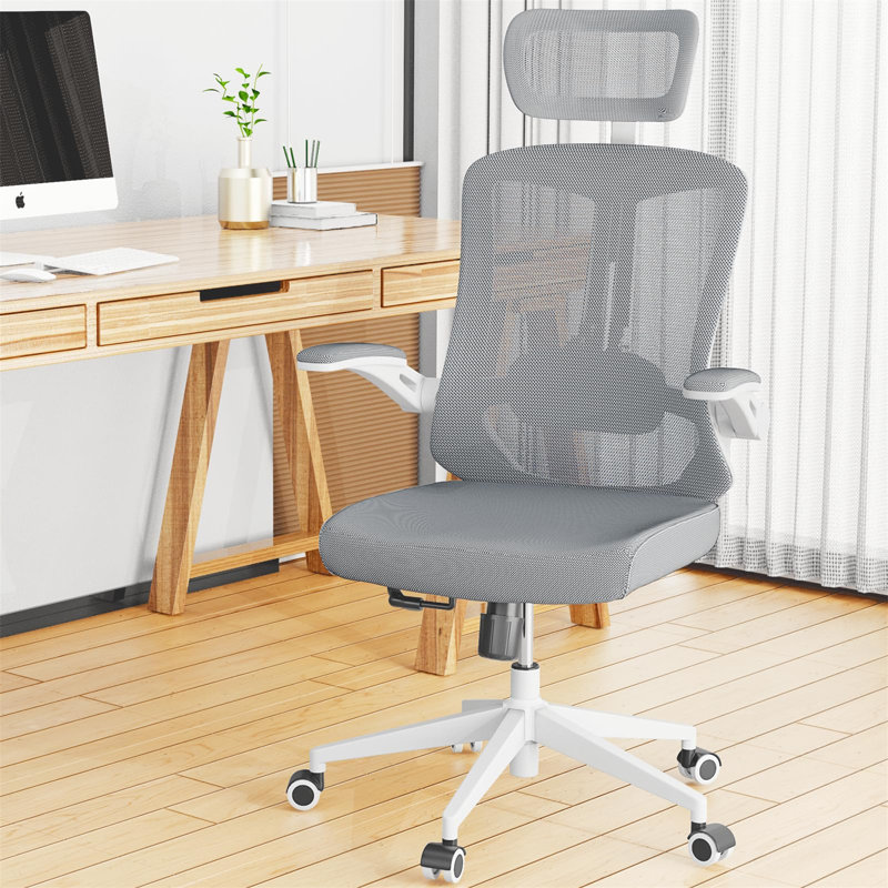 Fauteuil de bureau ergonomique Oladele Home, Blanc, Gris