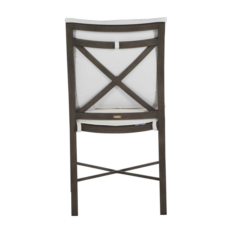 Monaco Patio Dining Side Chair with Cushions, No Welt, Rollo Lace InsideOut® Linen, Slate Gray