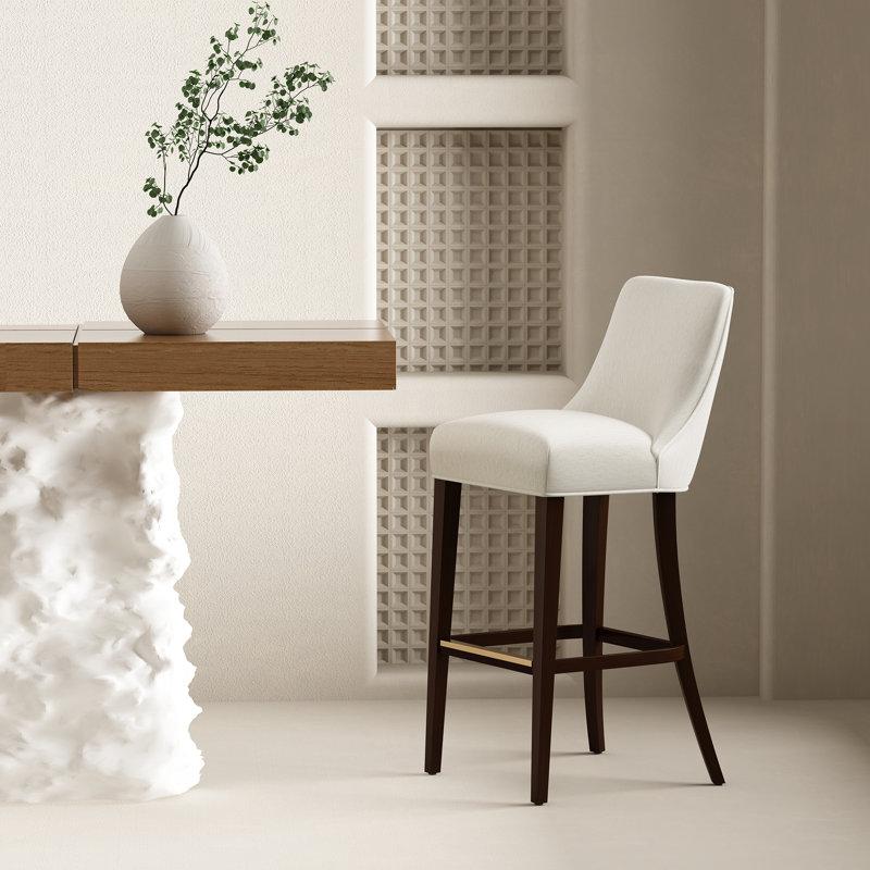Beever Modern Chenille Upholstered Rubberwood Bar Stool in Cream, Bar Stool (32.7" Seat Height), Cream