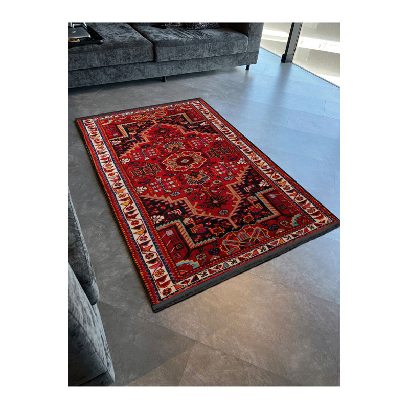 Black Traditional Ethnic Floral Vintage Decorative Machine Washable Area Rug, Rectangle 4'7" x 6'7"