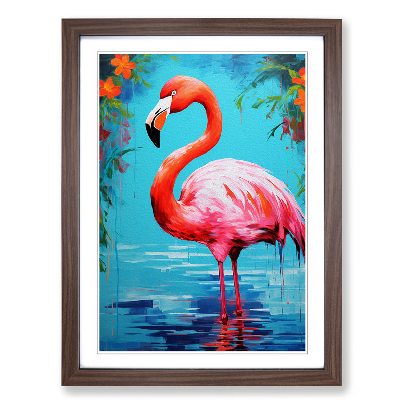 Flamingo Pop Art - Framed Print, Walnut, 64cm H x 46cm W x 2cm D
