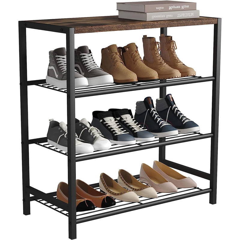 9 Pair Shoe Rack, Rustic Brown