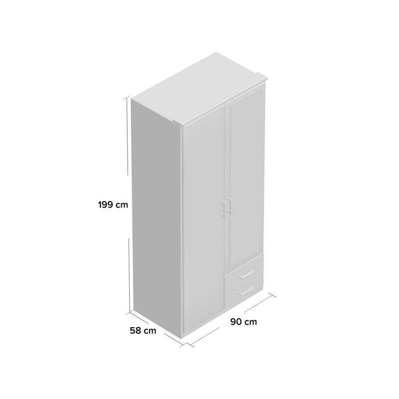 Linares 2 Door Solid Wood Wardrobe, White