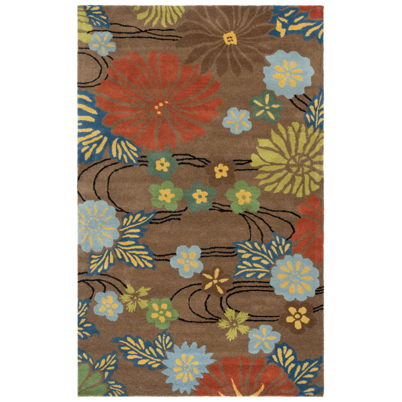 Clovill Hand Tufted Wool And Viscose Floral Rug, Rectangle 5' x 8'