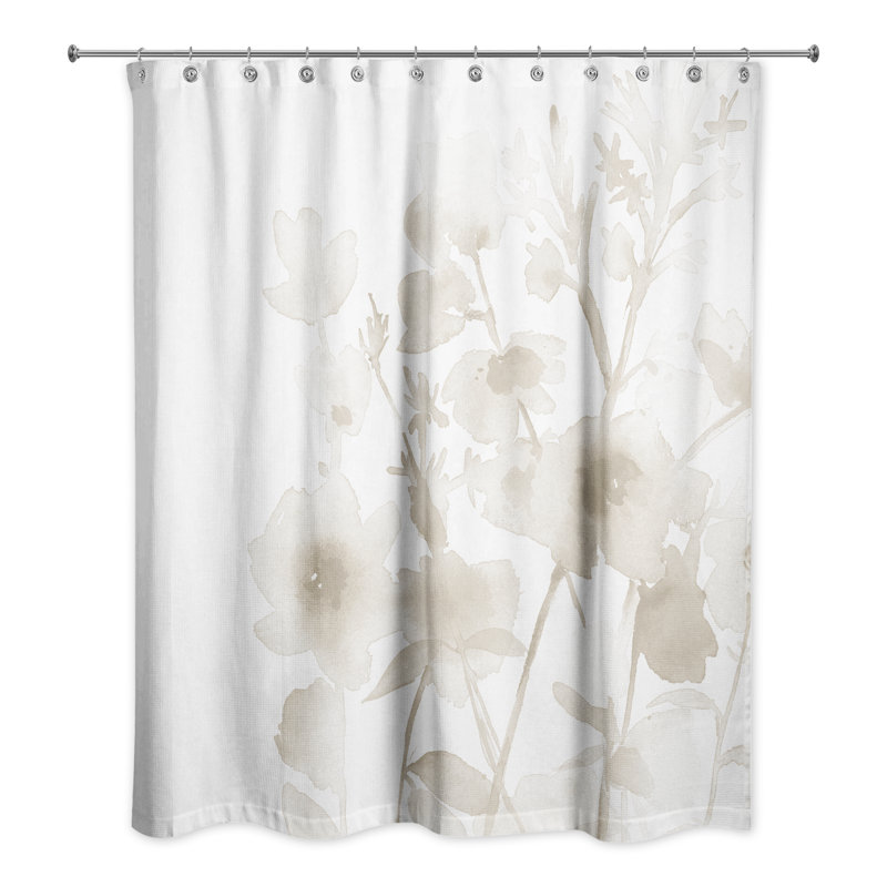 Rideau de douche simple à motif floral Gutowski, Beige
