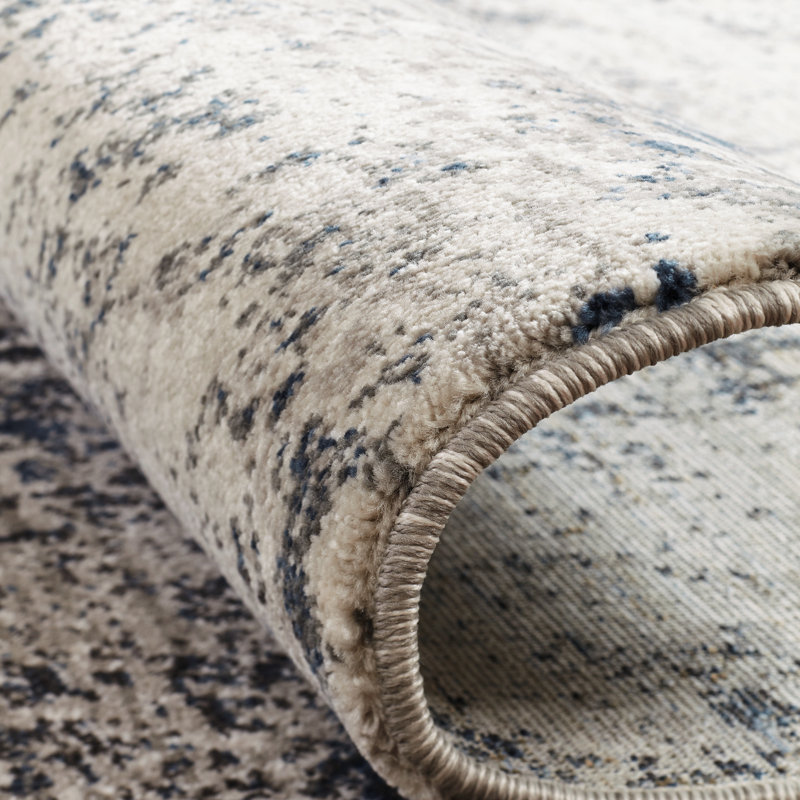 Mayes Abstract Area Rug in Ivory/Gray, Round 6'
