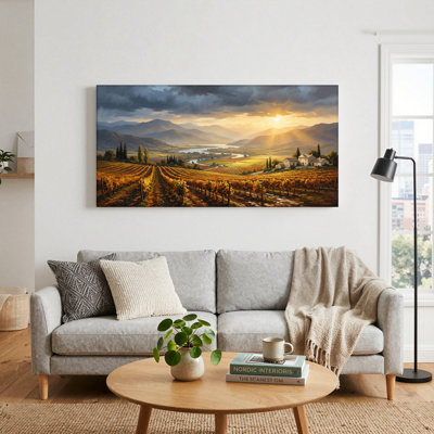 Ensemble d'une toile murale « Coucher de soleil dans les vignes »