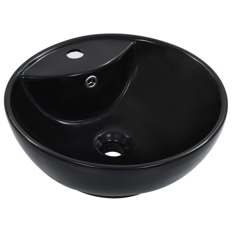 Belfry Bathroom Phoibos 465mm L x 465mm W Ceramic Circular Sink with Overflow, Black