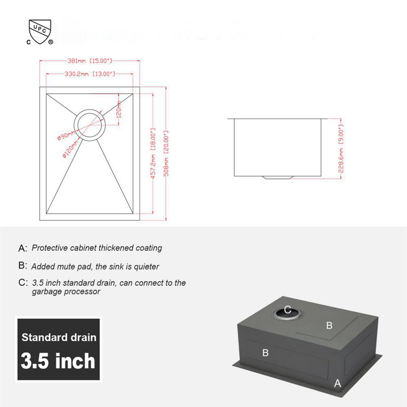 15 Inch Undermount Sink - 15"X20"X9" Undermount Stainless Steel Kitchen Sink 16 Gauge 9 Inch Deep Single Bowl Kitchen Sink Basin