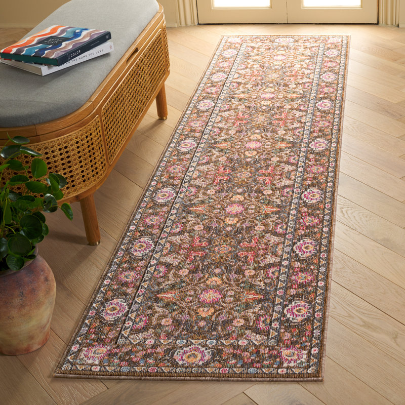 Tapis brun / bleu 224, Tapis de couloir 2 pi 2 po x 8 pi