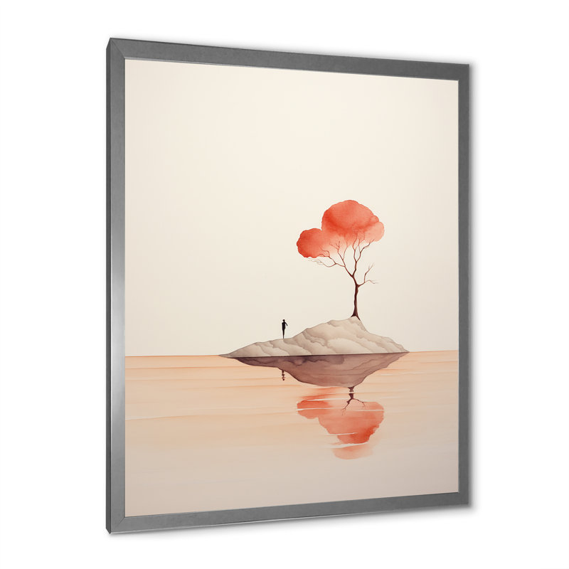 Sérénité, aquarelle minimale en rouge tendre I, Cadre photo argenté, H 20 po x l 12 po x P 1 po