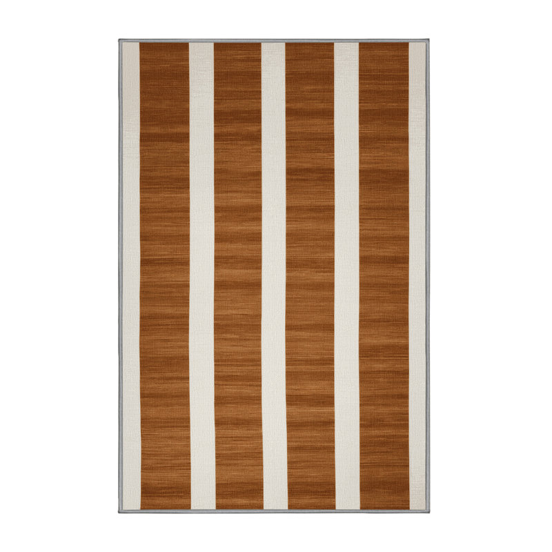 Tapis gris à rayures horizontales lavable à la machine, Rectangle 7 pi x 9 pi