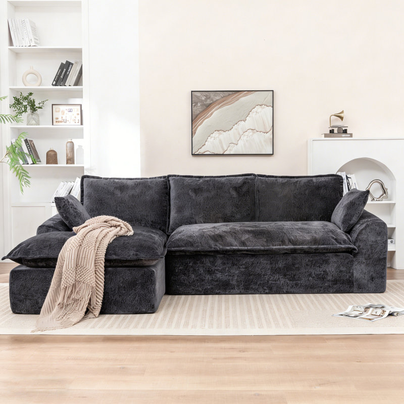 103" Boneless Compressed Sectional Couch No Assembly Required With Pillows, Left Hand Facing