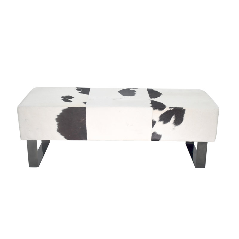 Banc en cuir de vache Hajrat, Noir / blanc, Noir, noir, noir, noir