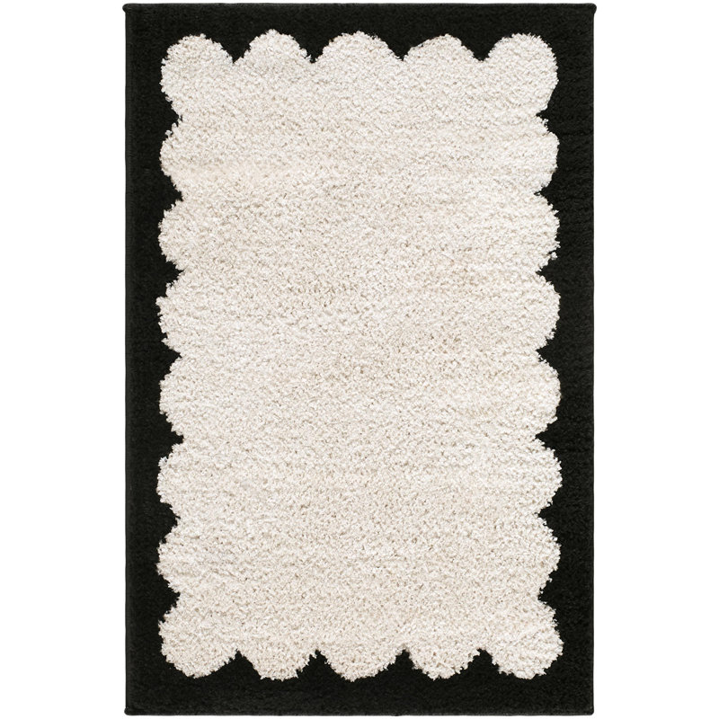 Tapis tissé à la machine Catrin, Rectangle 2 pi x 2 pi 11 po, Noir/crème