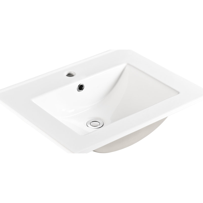 Comptoir de meuble-lavabo en céramique 24 po - lavabo blanc brillant seulement, P 24 po x l 18,3 po H 6,7 po, comptoir 0,81 po, profondeur interne de l'évier 4,72 po pour la salle de bain, lavabo seulement, comptoir épais, intérieur