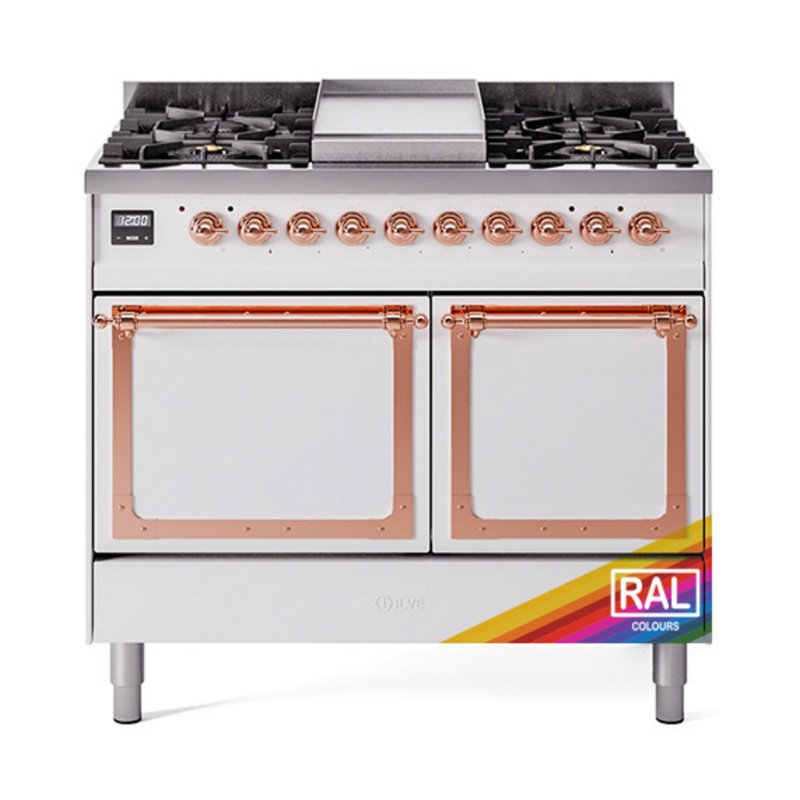 ILVE Nostalgie II Series Noblesse 40 inch Dual Fuel Range with 6 Sealed Burners (Glass Door), Copper, Liquid Propane