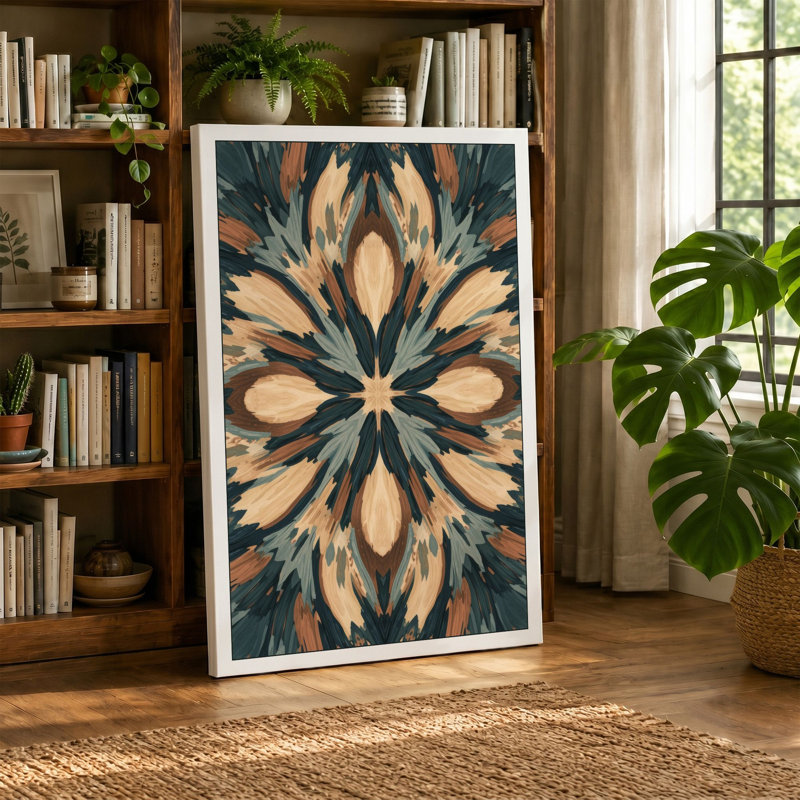 Mandala Symmetry Geometric - Wrapped Canvas, 36x24 - 91.4 x 61.0 cm, Black Border