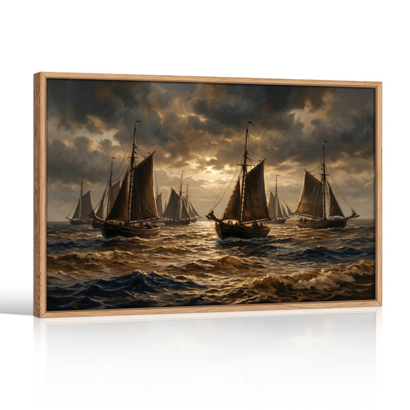 Ensemble de 1 tableau sur toile représentant des voiliers, 32"H x 48"W, Natural