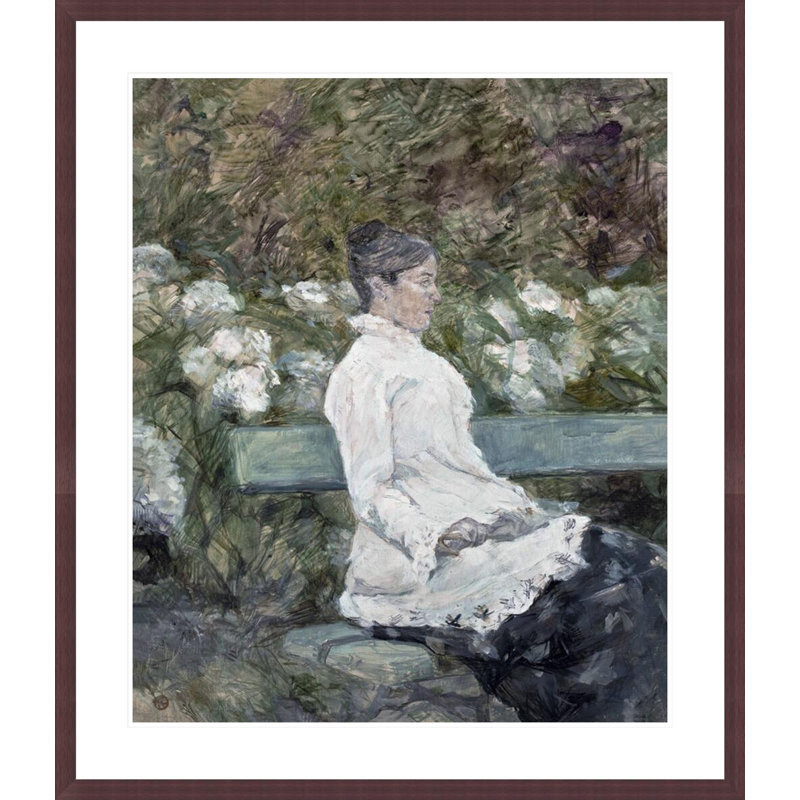 «Femme assise sur un banc dans un parc» par Henri de Toulouse-Lautrec, impression giclée encadrée, H 38,84 po x l 33,5 po