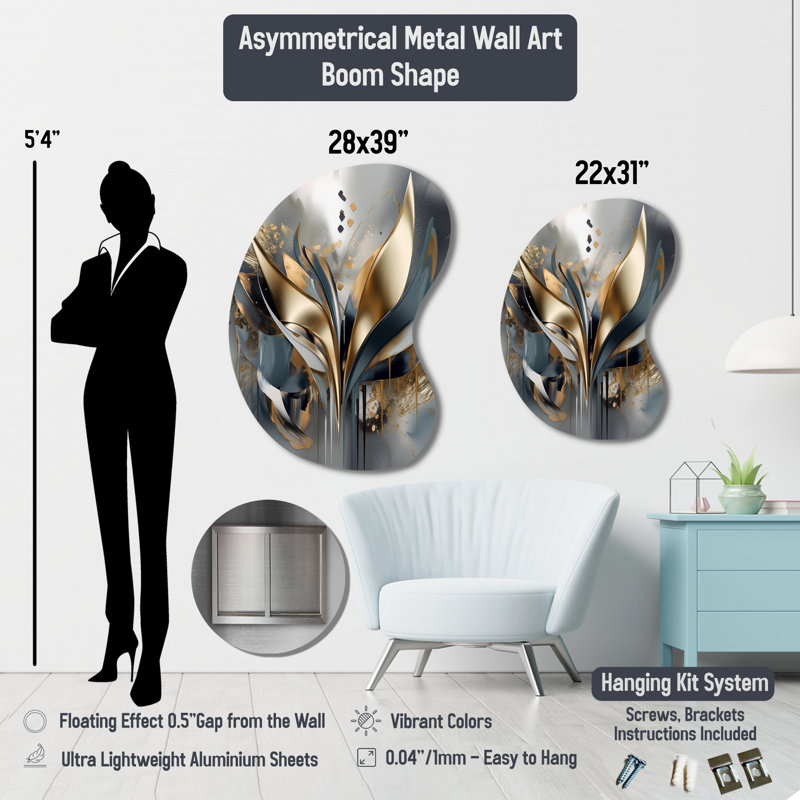 Chatham - fractale de forme irrégulière, art mural, sculpture murale asymétrique en métal, H 31 po x l 22 po x P 1 po