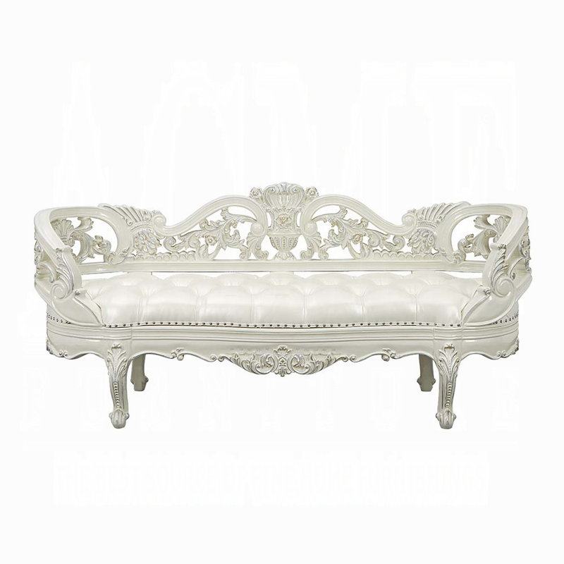 Banc transitionnel avec finition blanc antique
