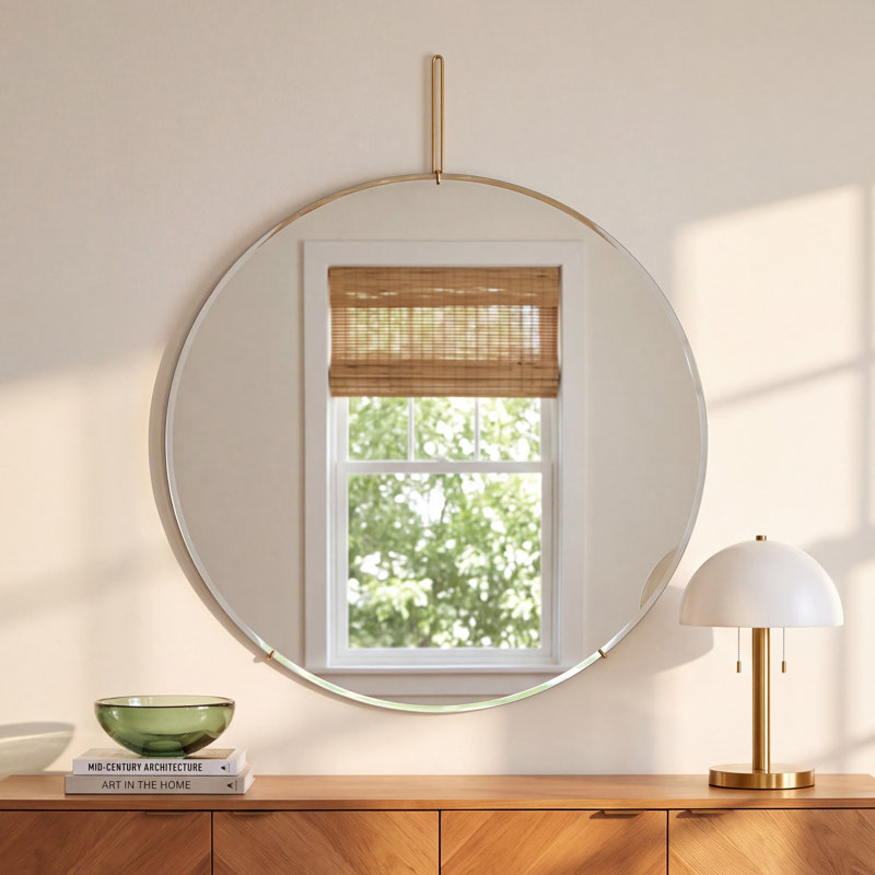 Galactic Stainless Steel Round Wall Mirror, 43.25" x 35.5"