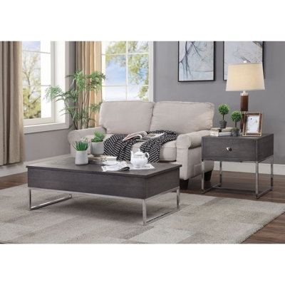 Table basse avec plateau relevable en chêne gris et chrome