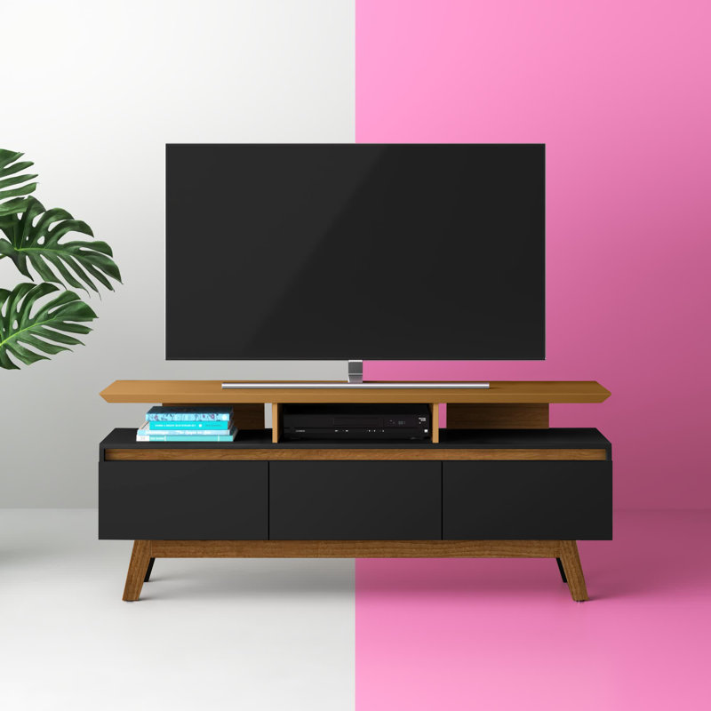 Meuble télé 63 po Yonkers, H 25,79 po x l 62,99 po x P 14,76 po, Noir / cannelle