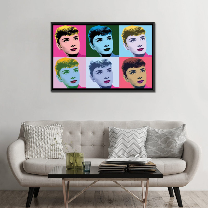 Audrey Hepburn Warhol Sabrina par radio Days-impression d’art graphique, H 48 po x l 32 po x P 1,5 po, Toile avec cadre noir