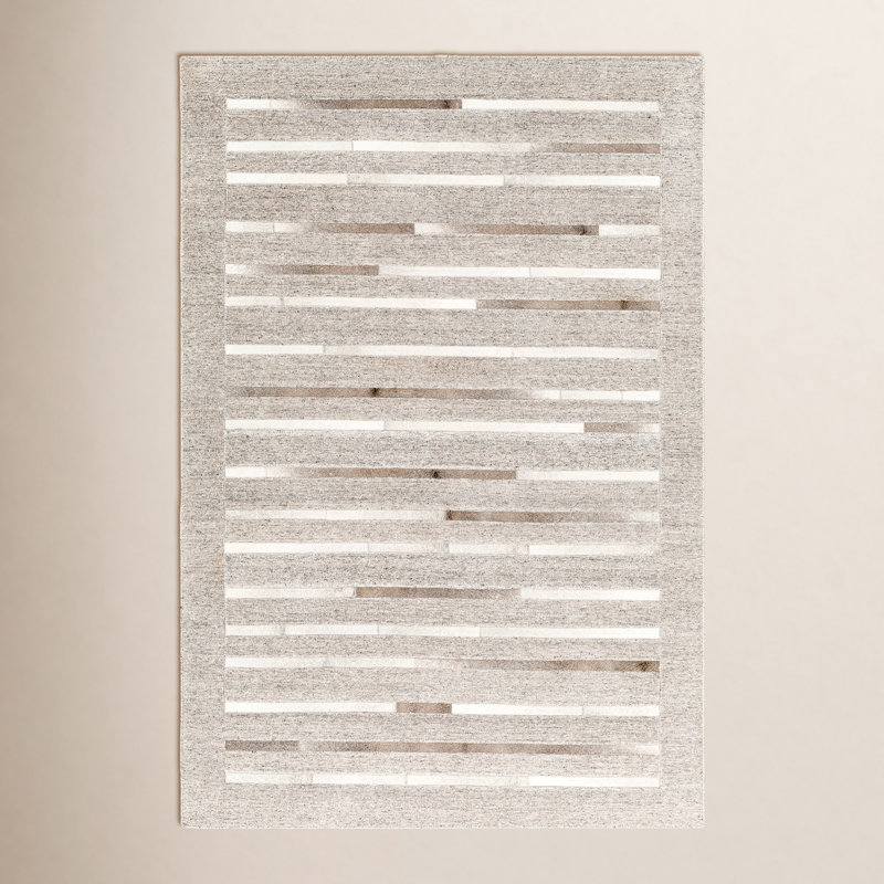 Tapis rayé fabriqué à la main Giselle en gris / blanc / brun, Rectangle 10 pi x 14 pi