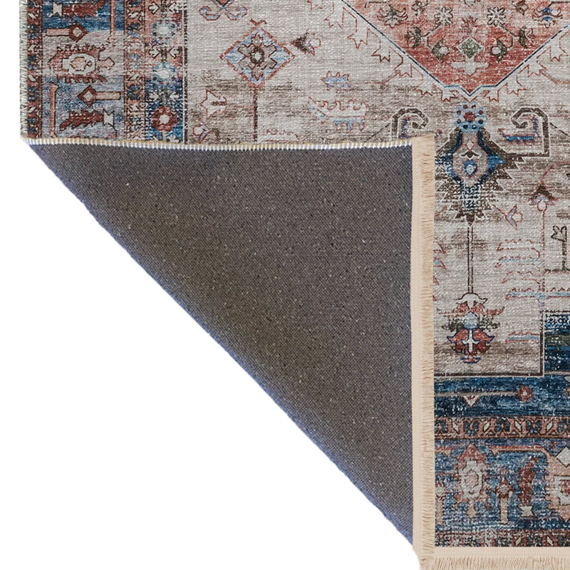 Tapis décoratif multicolore à motif frangé et à motif traditionnel, Rectangle 3 pi 9,81 po x 4 pi 11,06 po